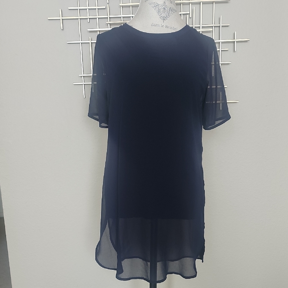 NWT Joan Vass Navy Sheer Tunic Tshirt Lined Size Small